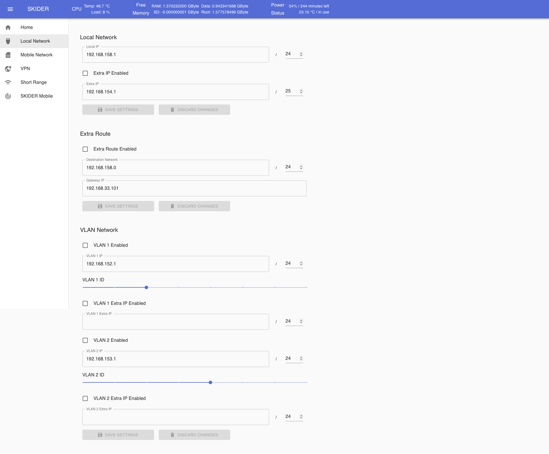 Local Network setup page